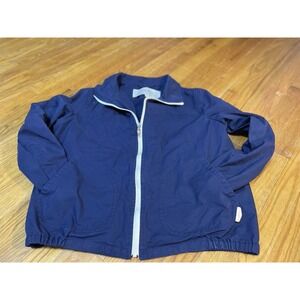 Coach Sz‎ L Hadley Baseball Bomber Jacket Navy Cotton Zip Leather Trim